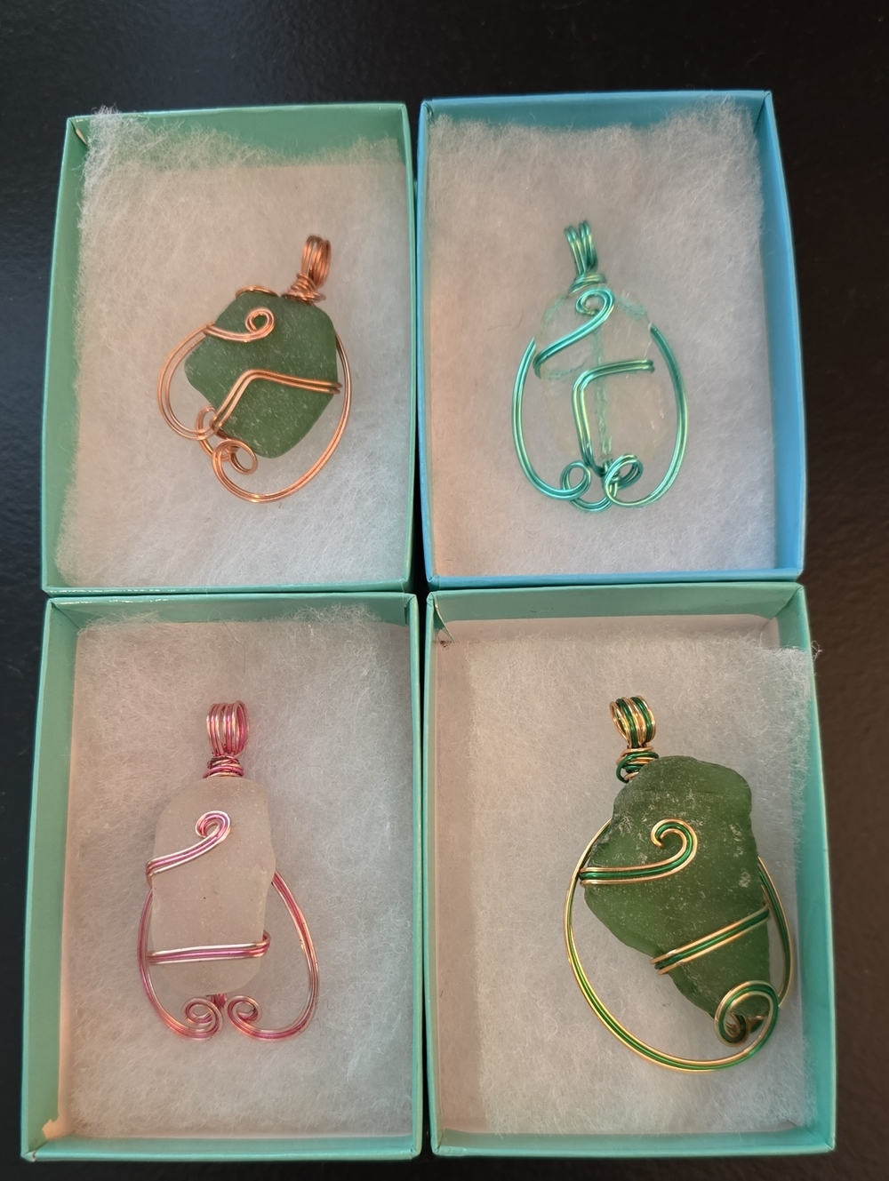 Handmade Green Sea Glass Wire-Wrapped Pendant - Multiple Color Options
